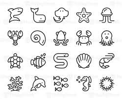 Sea Life And Ocean Animal Line Icons Vector Eps File Animal Eps File Icons Life Lin Mini Drawings Doodle Drawings Small Doodle