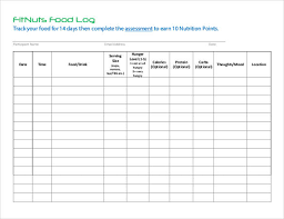 33 food log templates doc pdf excel free premium