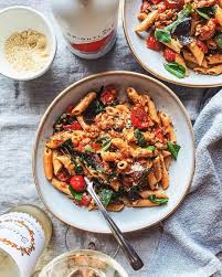 Spicy Cherry Tomato Pasta With Shallots Capers Garlic White Wine Chard French Lentils Basil Thyme And Vegan Parm Supe Slow Cooker Tacos Recipes Eat