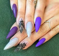 Black And Clear Nails With Butterflies Matte Purple Gray With Glitter Tips And Clear Nail With Black Lace Design Stiletto Nails Designs Grey Nail Designs Clear Nail Designs