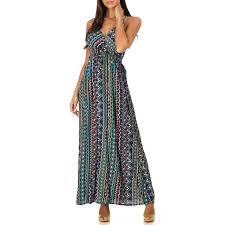 Robe ethnique chic qui joue l'effet de transparence. Robe Longue Bleue A Bretelles Et Imprime Ethnique