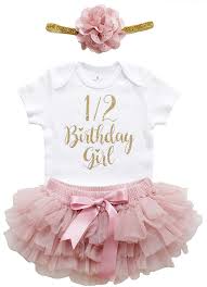 Our unisex one piece baby bodysuit makes a unique clothing gift for newborns, babies, infants, baby showers and expectant moms. Amazon Com Baby Girl Half Birthday Outfit 1 2 Birthday Girl Outfits Gold Glitter Dusty Rose Bodysuit Tutu Bloomer Sets 3pcs Clothing