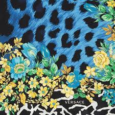 Blue Yellow Leopard Print Floral Silk Scarf Versace 2 Floral Silk Scarf Floral Print Scarves Blue Silk Scarf
