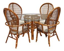 Rattan Dining Table With Glass Top And 4 Chairs Set Of 5 On Chairish Com Outdoor Tables And Chairs Patio Table Set Outdoor Wicker Furniture