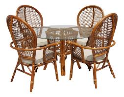 Search for info about rattan dining set. Rattan Dining Table With Glass Top And 4 Chairs Set Of 5 On Chairish Com Outdoor Tables And Chairs Patio Table Set Outdoor Wicker Furniture