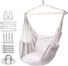 Ideal for an indoor or outdoor space, it gives you a spot to kick back, read, nap, or just enjoy the scenery. Amazon Com Y Stop Hammock Chair Hanging Rope Swing Max 320 Lbs 2 Seat Cushions Included Hanging Chair With Pocket Quality Cotton Weave For Indoor And Outdoor Beige Garden Outdoor