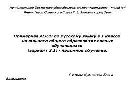 рабочая программа по русскому языку 1 класс рамзаева фгос Primernaya Aoop Po Russkomu Yazyku V 1 Klasse Nachalnogo Obshego Obrazovaniya Slepyh Obuchayushihsya Variant 3 1 Nadomnoe Ob