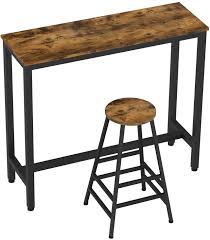Ironck 2 Piece Pub Bar Table Set 47 2 L 15 7 W 39 4 H Industrial High Top Table With Bar Stool Chair Mdf Bar Table Sets Bar Stool Chairs Bar Table