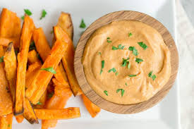 Serve fries with the dipping sauce! Sweet Potato Fries With Curry Mayo Dipping Sauce Greens Chocolate