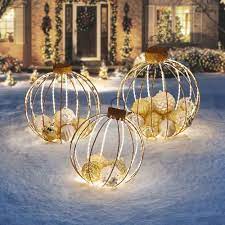 Christmas Golden Ornaments 3pc Jumbo Pre Lit Spheres Holiday Outdoor Large Decor Smartdealsmark Outdoor Christmas Decorations Outdoor Christmas Ornament Decor