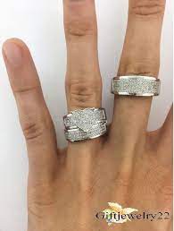 14k White Gold Over His Her Diamond Trio Bridal Set Heart Shape Engagement Ring Giftje Wedding Ring Trio Sets Wedding Ring Bands Heart Shaped Engagement Rings