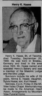 Obituary for Henry K Haas Haase