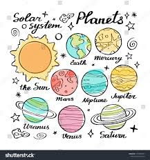 Planets Doodle Vector Set Hand Drawn Cartoon Collection Of Solar System Planets Doodle Drawing Vector Illustrat Planet Drawing Space Doodles Doodle Drawings