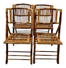 1940s Vintage Scorched Tortoiseshell Bamboo Folding Chairs Set Of 4 On Chairish Com Chair Folding Chair Dining Chair Set