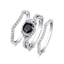 Sterling silver wedding rings and bands at eve's addiction make your ring more meaningful. Tinnivi Classic Sterling Silver Black Diamond Halo 3pc Women S Wedding Ring Set Tinnivi Jewelry