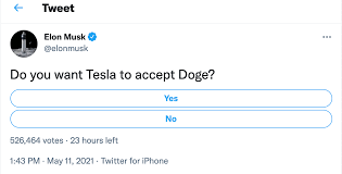 Musk had then clarified that his posts on dogecoin are really just meant to be jokes but it had led to prices shooting up by 50 percent. Elon Musk Runs A Poll On Twitter Asking Whether Tesla Should Accept Dogecoin Schlagzeilen Neuigkeiten Coinmarketcap