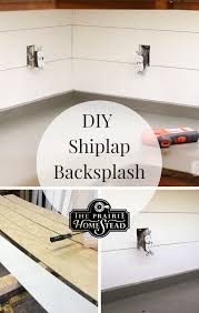The rustic white shiplap accent wall contributes to the horizontal patterns found throughout the kitchen: Diy Shiplap Kitchen Backsplash The Prairie Homestead Diy Shiplap Shiplap Kitchen Shiplap Backsplash