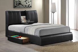 The best of modern, priced for real life. 21270q Kofi Black Leather Like Vinyl Modern Style Queen Bed Frame Set With Built In Center Tray On Headboard