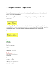 Kali ini gue bakalan nulis artikel tentang rumus integral substitusi, tanpa panjang lebar lagi yo check it out ! 12 Integral Substitusi Trigonometri