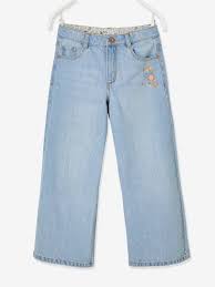 Check spelling or type a new query. Wide Leg Jeans With Embroidered Flowers For Girls Bleached Denim Girls