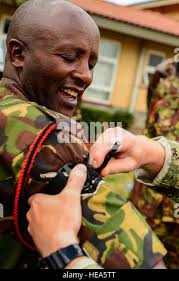 U.S. Africa Command (USAFRICOM) Senior Enlisted Leader Command Chief Master  Sgt. Ramon Colon-Lopez recognizes U.S. Navy Intelligence Specialist 2nd  Class Candace Henderson for outstanding performance while assigned to  Combined Joint Task Force-Horn