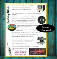 Can you guess what year these important. 1978 Year Birthday Trivia Game Instant Download 40th Birthday By 31flavorsofdesign On Etsy 40th Birthday Games 40th Birthday Birthday Party Games