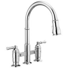 Beautiful and unique design, scratch and stain resistance, great built quality.. Two Handle Pull Down Bridge Kitchen Faucet 2390l Dst Delta Faucet