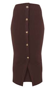 Jupe Longue Marron Chocolat A Boutons Prettylittlething Fr