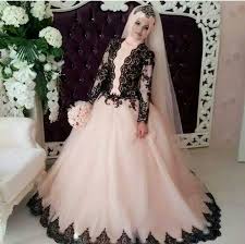 Black And White Wedding Dresses With Sleeves White Wedding Dresses 2016 Arabic Style Hijab Pink Tulle Black Appliques Muslim Wed Robe De Mariee Robe De Bal Robe De Mariee Turque Robes De Mariage Musulman