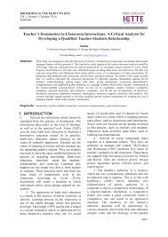 Check spelling or type a new query. Pdf Teacher S Domination In Classroom Interactions A Critical Analysis For Developing A Qualified Teacher Students Relationship Sultan