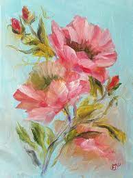 Oil painting flowers palette knife painting on canvas. Poppy Flowers Original Oil Painting Painting On Canvas Floral Oil Paintings Flower Drawing Original Oil Painting