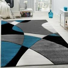 Rugs in these shades of blue will brighten your living. Soft Thick Rug In Black White Teal Blue Contour Cut Mat Retro Living Room Carpet Ebay