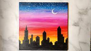 Beautiful oranges, yellows and reds. How To Paint A Sunset Cityscape For Beginners Easy