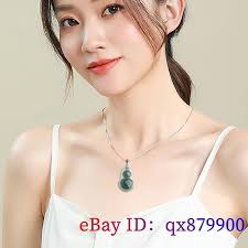 Burmese Jade Gourd Pendant 925 Silver Green Natural Jewelry Jadeite Necklace