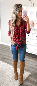 Black And Red Checkered Shirt Outfit Fall Outfits Women S Red Black And White Plaid Dress Shirt Click To Shop This Look Plaid Outfits Plaid Shirt Outfits Country Concert Outfit