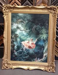 He is clearing the flower bush with his hat for a better view. The Swing Jean Honore Fragonard