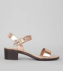 Wide Fit Rose Gold Low Block Heel Sandals New Look Block Heels Sandal Low Block Heel Sandal Sandals Heels