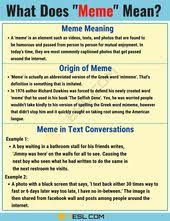 Meme Meaning What Does Meme Mean And Stand For 7 E S L Memes Slang Words English Vocabulary