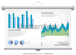 Financial Charts Graphs On Projector Screen Stock Vector