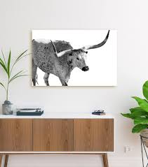 Black And White Bull Canvas Longhorn Bull Canvas Close Up Black And White Longhorn Cattle Print Western Decor Texas Wall Art Longhorn Cow Art Room Doors Texas Wall Art Western Decor
