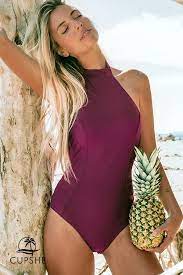Purple High Neck Halter One Piece Swimsuit Halter One Piece Swimsuit One Piece Swimsuit One Piece