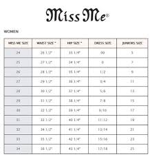 Miss Me Size Chart Stages West Clothes Miss Me Size