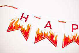 Personalized Fire And Flames Printable Happy Birthday Banner For A Modern Fireman Birthday Party Or Planes Fire Rescue Inspired Birthday Party Merriment Design