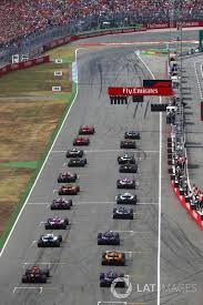 Start Action Sebastian Vettel Ferrari Sf71h Leads Valtteri Bottas Mercedes Amg F1 W09 Kimi Raikkonen Ferrari Sf71h M Racing Mercedes Amg Red Bull Racing
