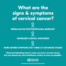 • repeat co‐testing in 3 years • colposcopy. What Are The Signs Symptoms Of Cervicalcancer Irregular Or Postmenopausal Bleeding Increased Vaginal Discharge More Severe Symptoms May Arise At Advanced