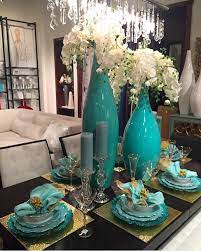 The word turquoise dates to the 17th century and is derived from the french turquois meaning turkish because the mineral was first brought to europe through turkey from mines in the historical and khorasan of. Beautiful Turquoise Table Scape By Z Gallerie Dining Room Table Decor Dinning Table Decor Table Decorations