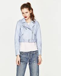 Zara Sky Blue Cropped Biker Jacket Leather Effect Fabric Shoulder Tabs Nwt Xl Cropped Biker Jacket Fashion Clothes Women Biker Jacket
