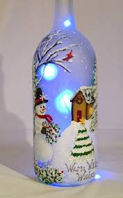 Botella De Vino De Snowman Image 1 Christmas Wine Bottles Christmas Lights Bottle Painted Wine Bottles