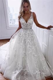 Glamorous A Line Spaghetti Straps V Neck Lace Wedding Dresses Elegant Wedding Dresses Lace Bridal Dresses Wedding Dress Long Sleeve