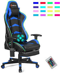 Goplus Massage Gaming Chair With Led Light Reclining Backrest Handrails And Seat Height Adjustment Racing Computer Office C In 2020 Gaming Chair Gamer Chair Foot Rest
